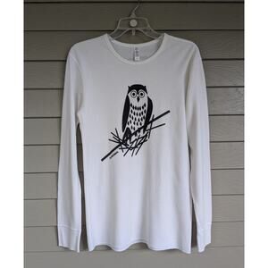 Marushka Handprints White & Black Owl Long Sleeve Thermal Shirt Top Size M NEW